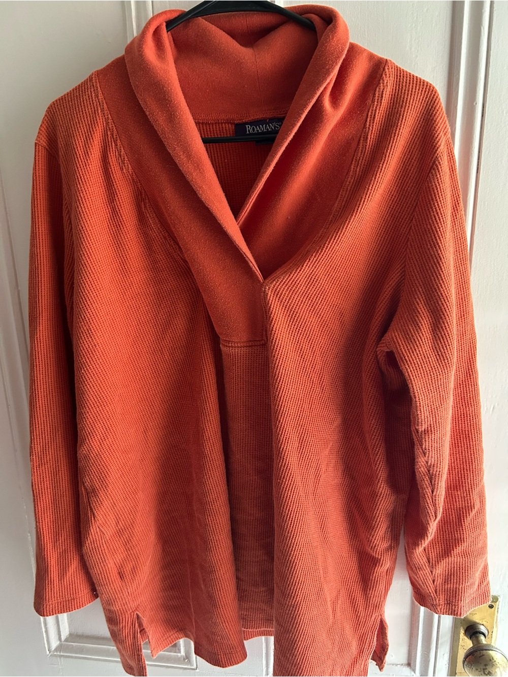 Roaman's Orange Shawl-Collar Pullover Sweater